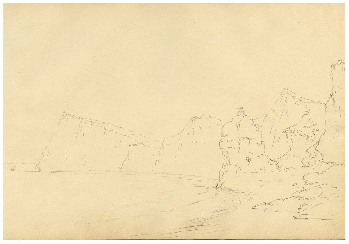 John Maule, Shakespeare Cliff from the Beach, Dover, Kent – 1792 ink drawing