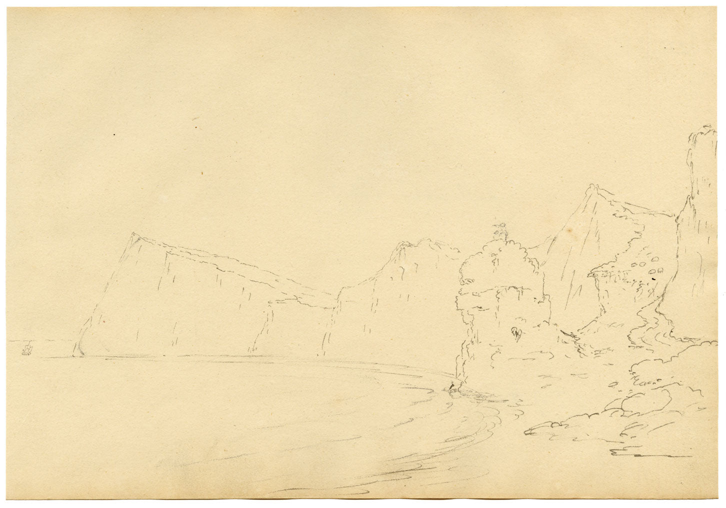 John Maule, Shakespeare Cliff from the Beach, Dover, Kent – 1792 ink drawing