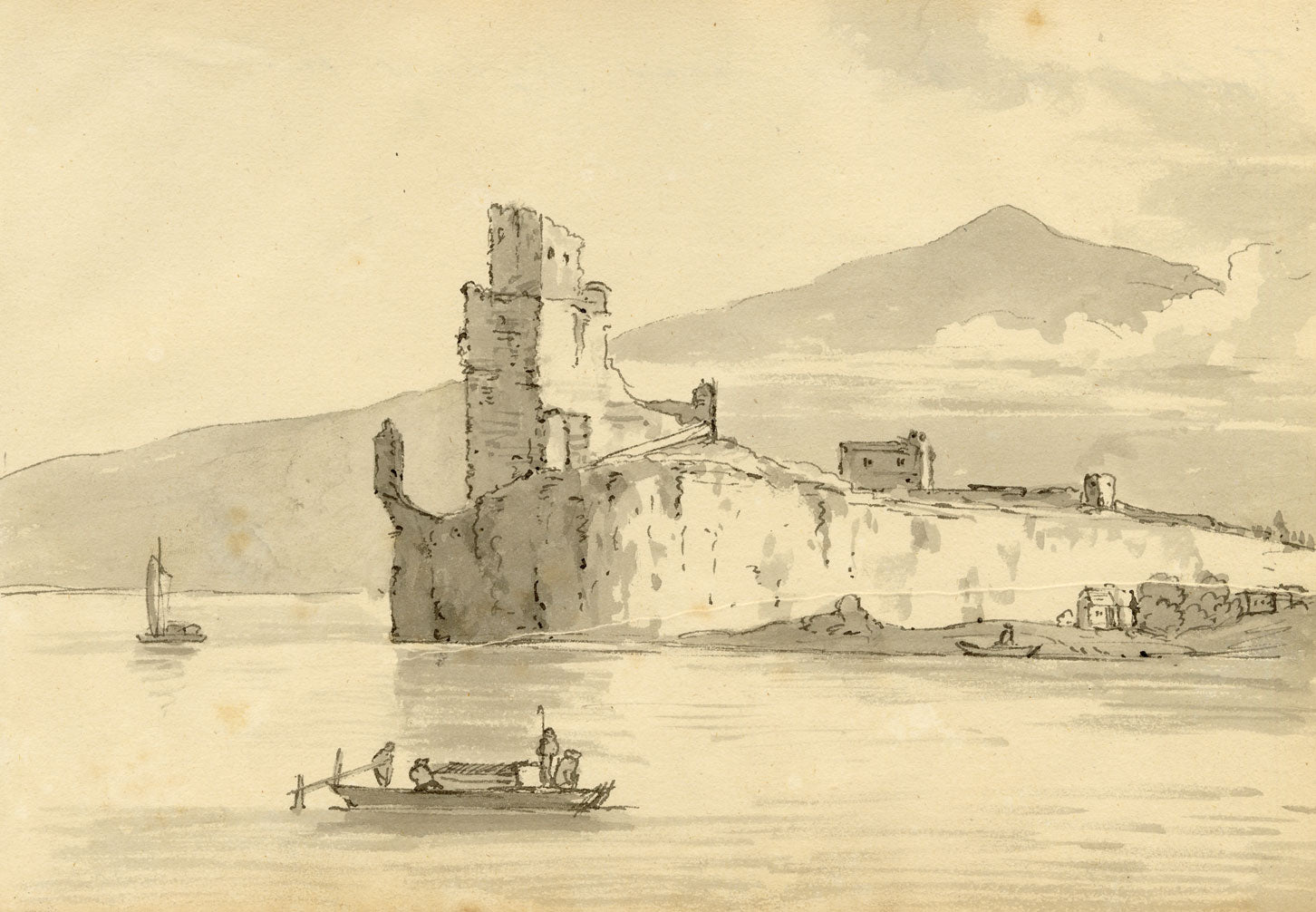 John Maule, Devin Castle Ruins, Pressburg, Hungary (now Bratislava, Slovakia) – 1793 drawing in ink & wash