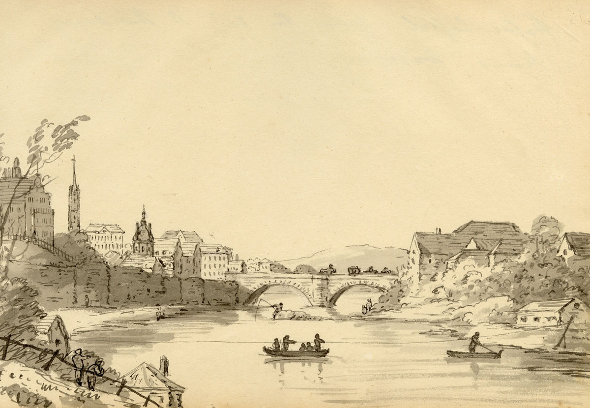 John Maule, Hesse-Kassel on the Fulda River from the Orangery – 1793 drawing in ink & wash
