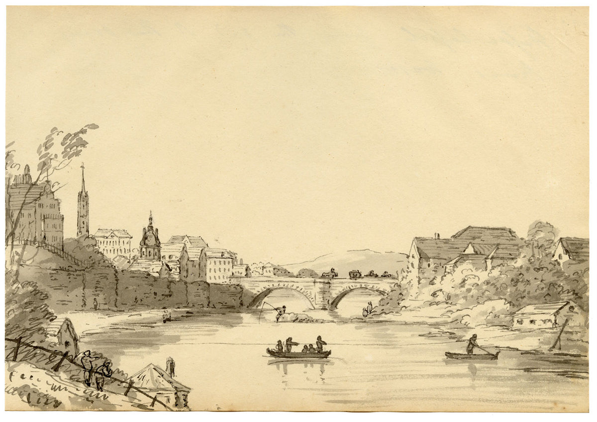 John Maule, Hesse-Kassel on the Fulda River from the Orangery – 1793 drawing in ink & wash