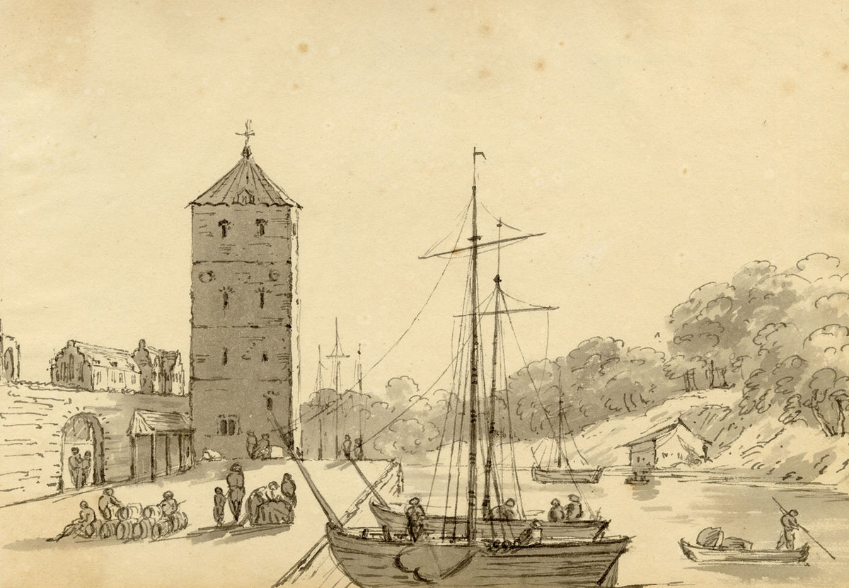 John Maule, Lübeck Quay, Germany – 1793 drawing in ink & wash