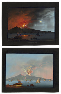 Neapolitan School, Vesuvius in Eruption, 1838 (Day and Night) – Pair of early 19th-century gouache paintings