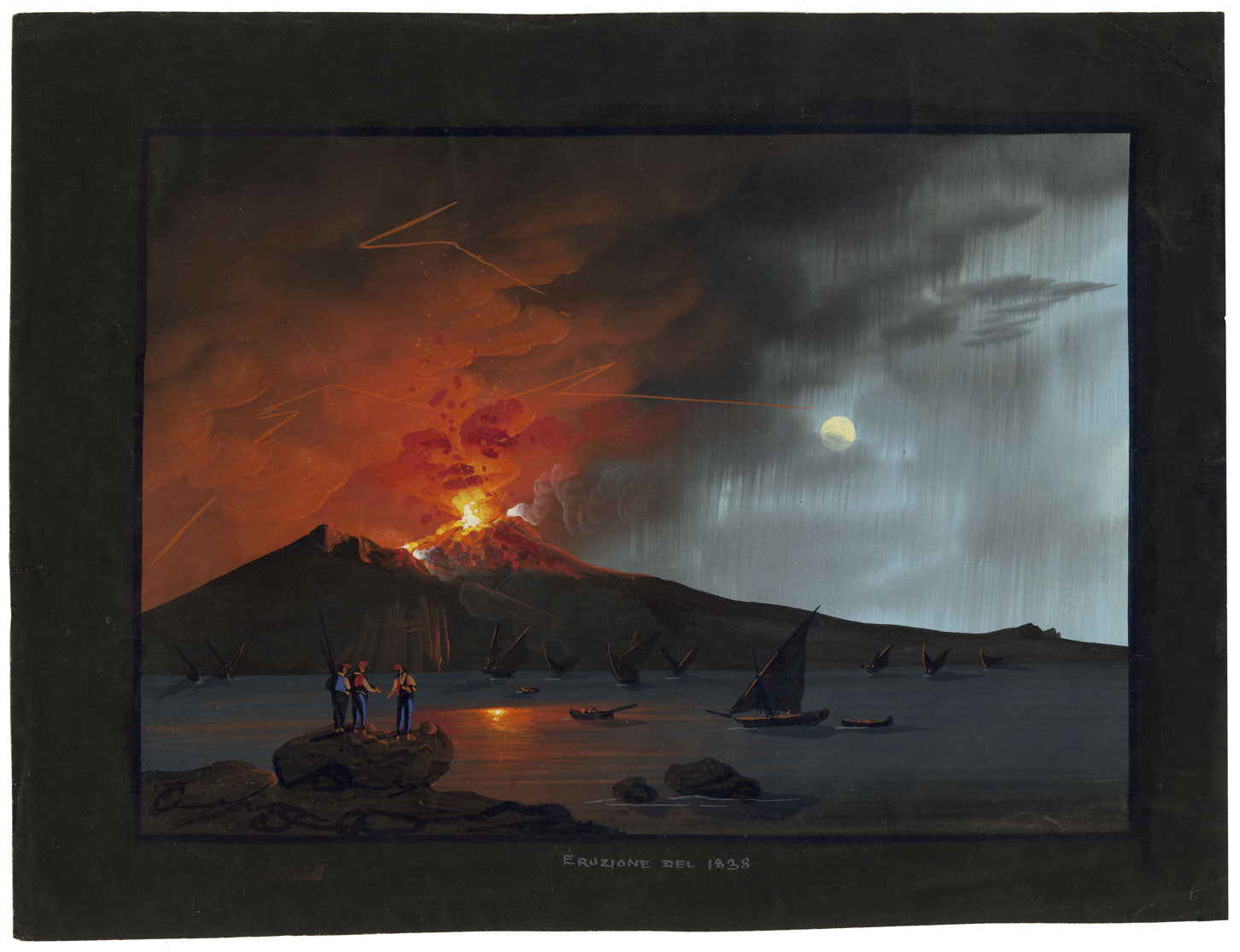 Neapolitan School, Vesuvius in Eruption, 1838 (Day and Night) – Pair of early 19th-century gouache paintings
