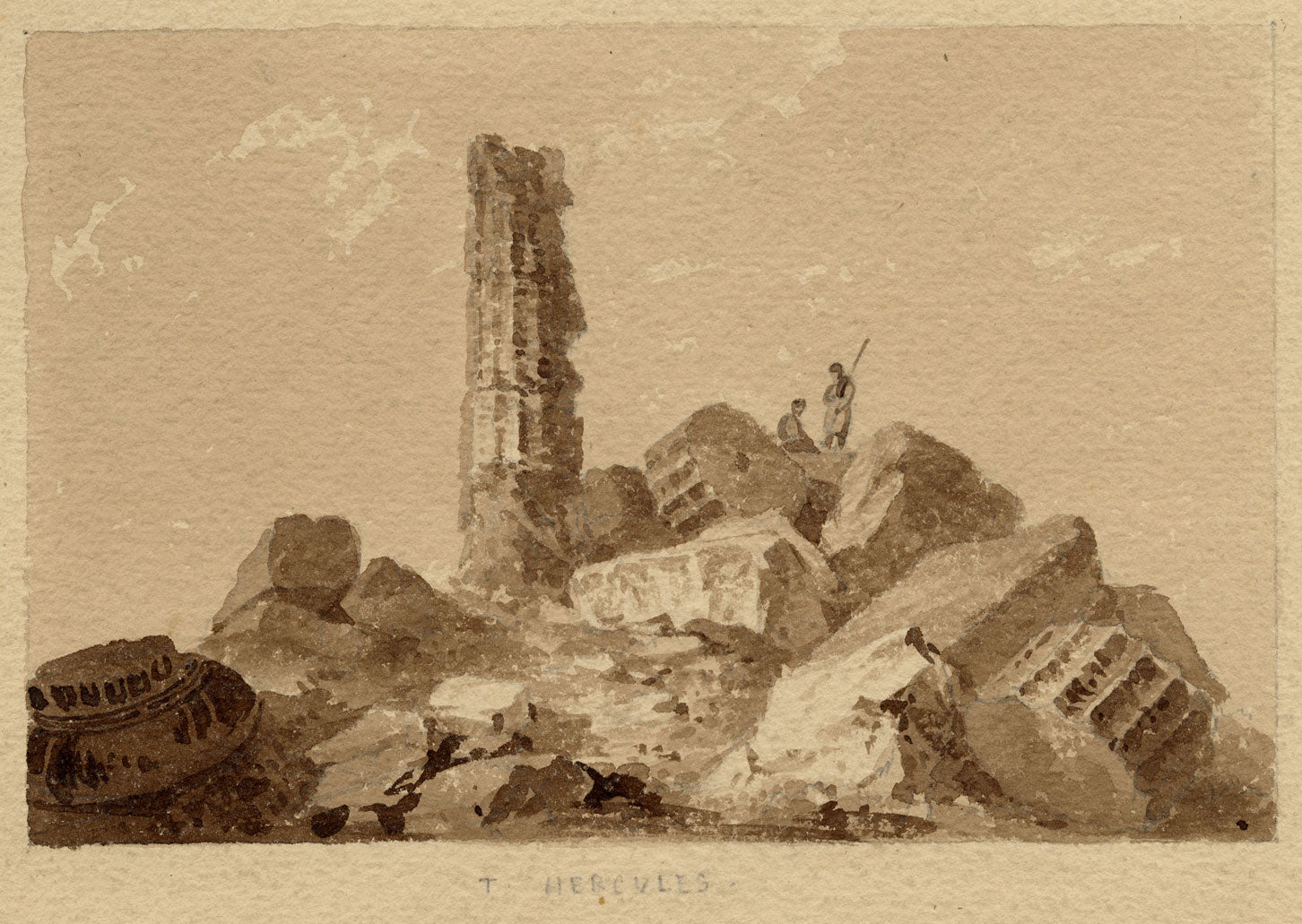 William Page, Temple of Hercules, Sicily – Early 19th-century watercolour painting