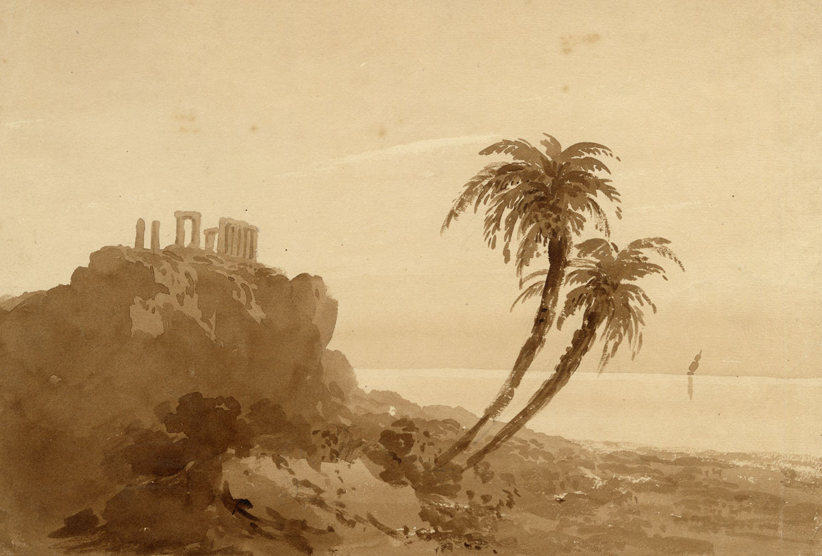 Attrib. William Page, Temple of Poseidon, Cape Sounion, Greece – Early 19th-century watercolour painting