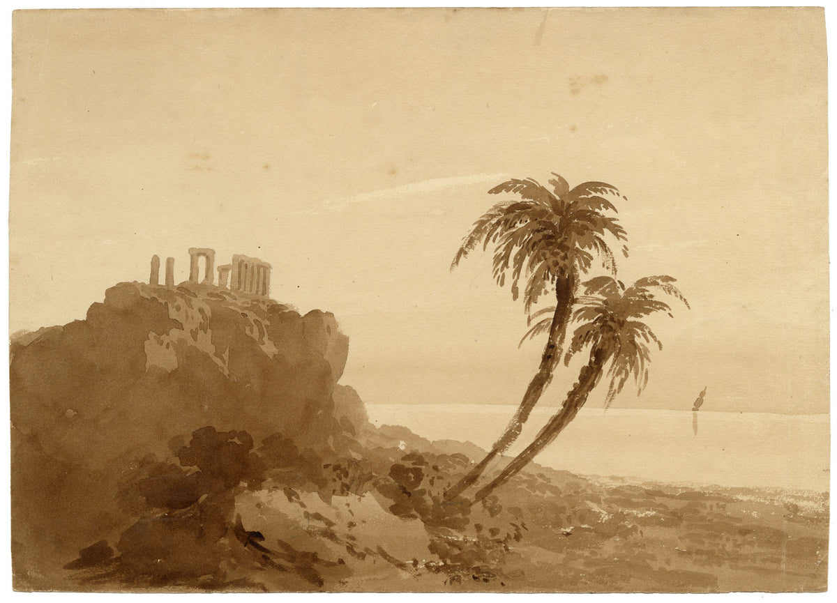 Attrib. William Page, Temple of Poseidon, Cape Sounion, Greece – Early 19th-century watercolour painting