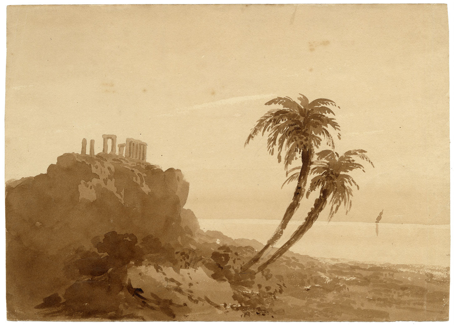 Attrib. William Page, Temple of Poseidon, Cape Sounion, Greece – Early 19th-century watercolour painting