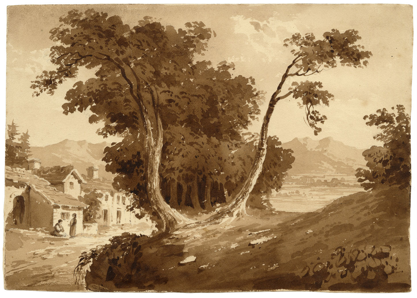 Attrib. William Page, Figures on a Path, Possibly Ithaca, Greece – Early 19th-century watercolour painting