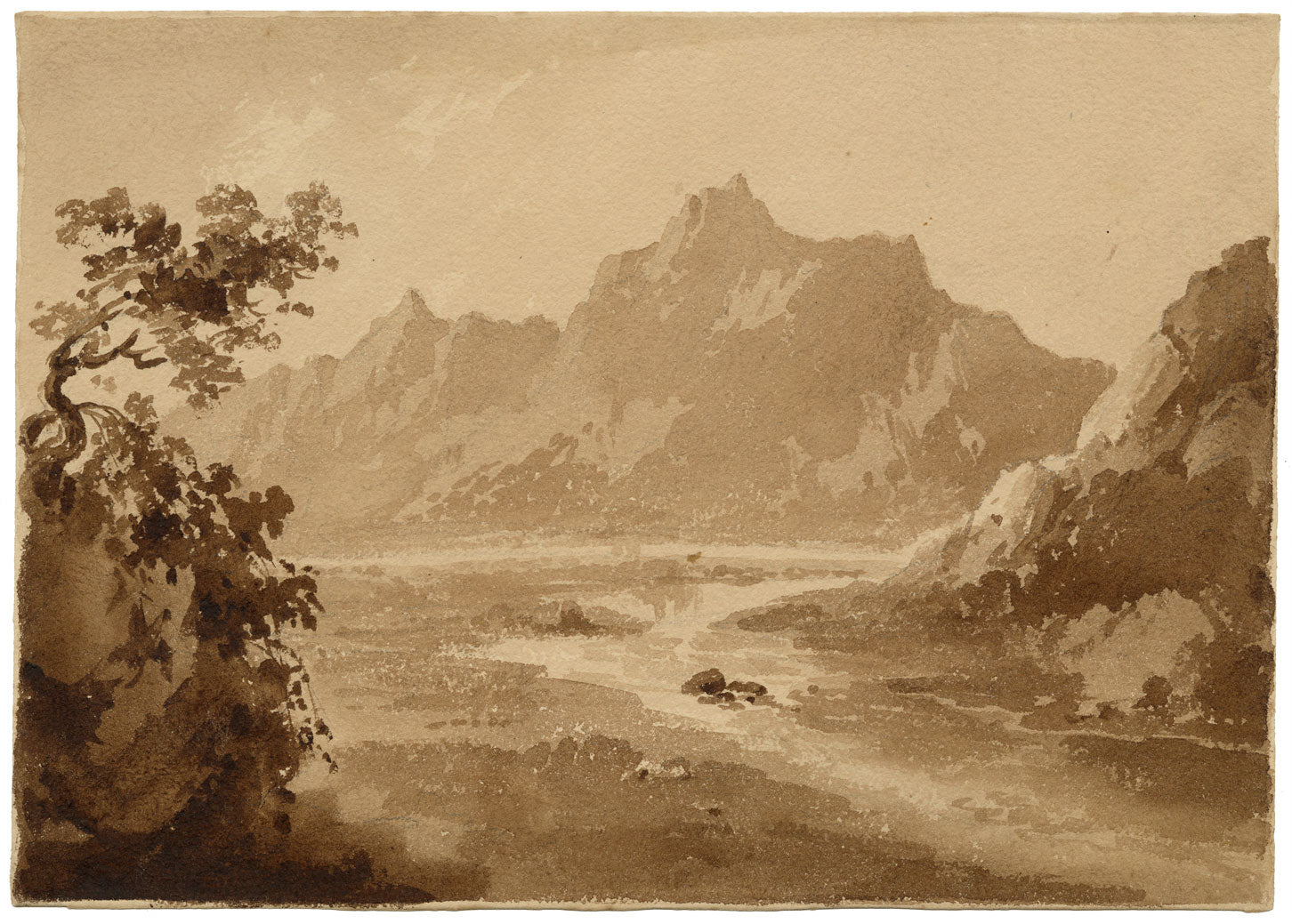 Attrib. William Page, River Landscape, Probably Greece or Turkey – Early 19th-century watercolour painting