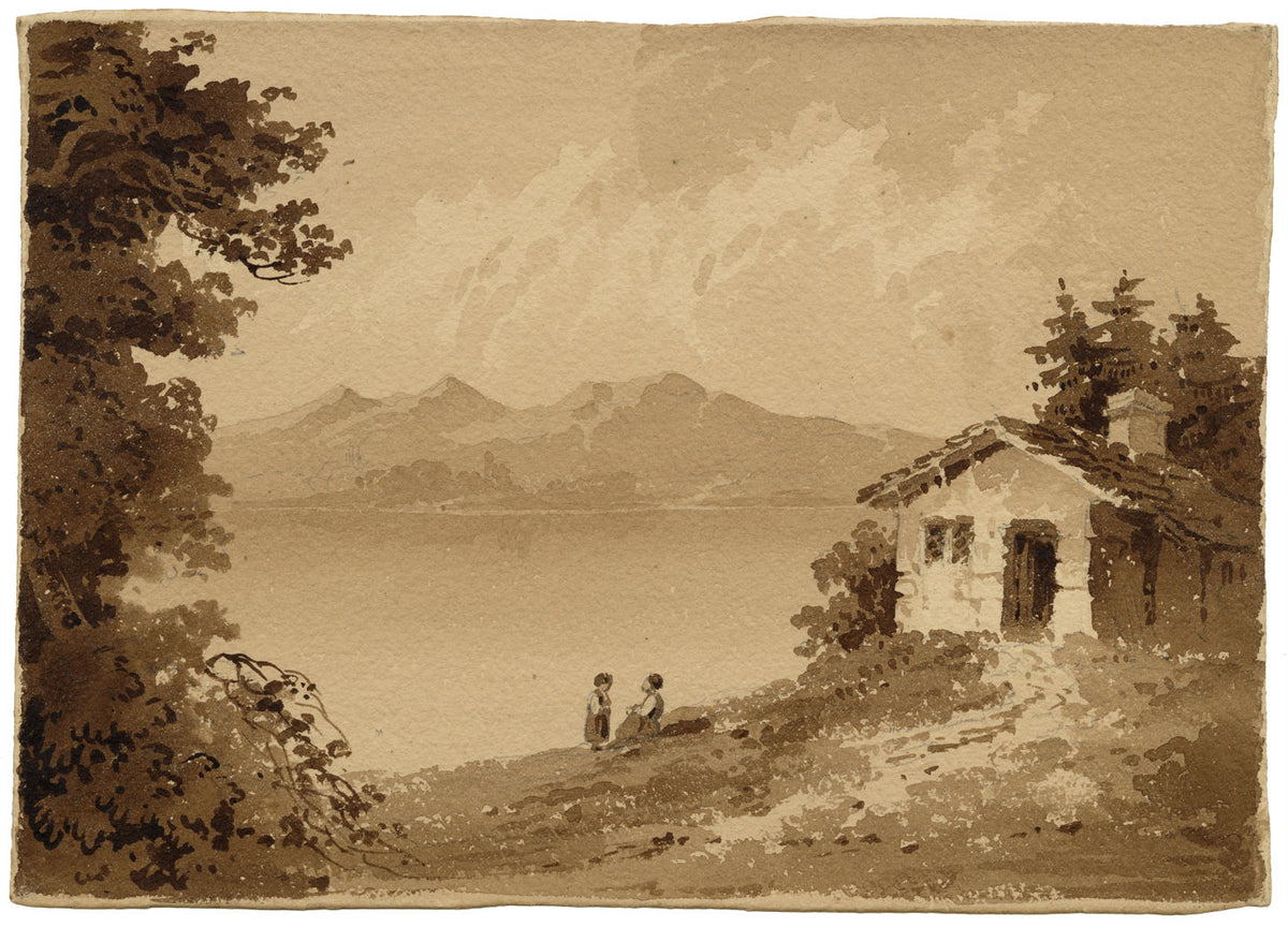 Attrib. William Page, Figures & Cottage by the Water, Probably Greece or Turkey – Early 19th-century watercolour painting