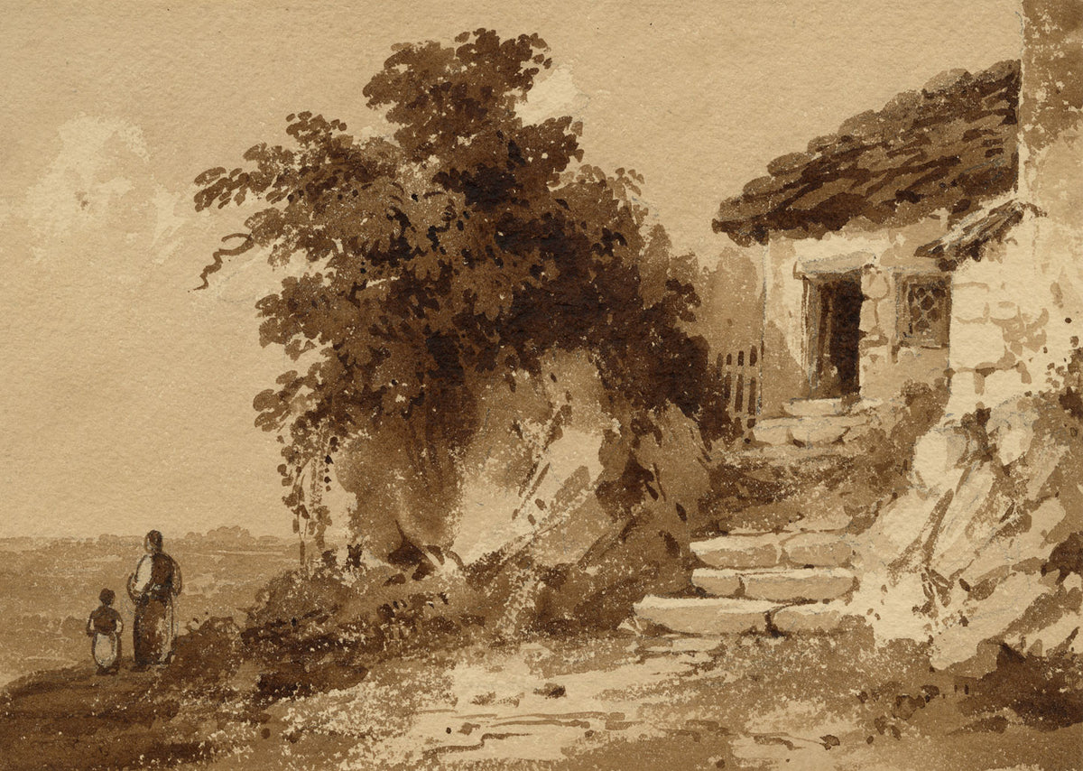 Attrib. William Page, Figures by a Cottage, Probably Greece or Turkey – Early 19th-century watercolour painting