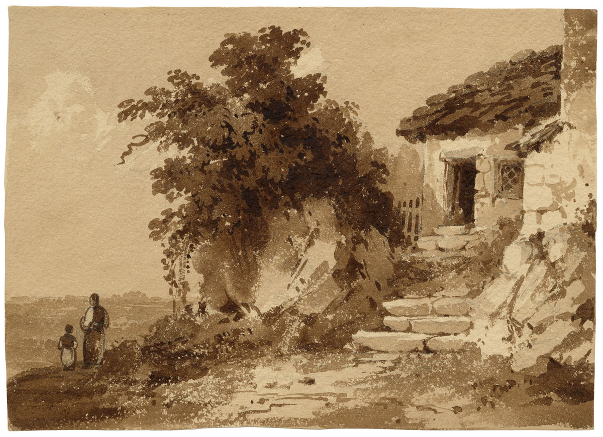 Attrib. William Page, Figures by a Cottage, Probably Greece or Turkey – Early 19th-century watercolour painting
