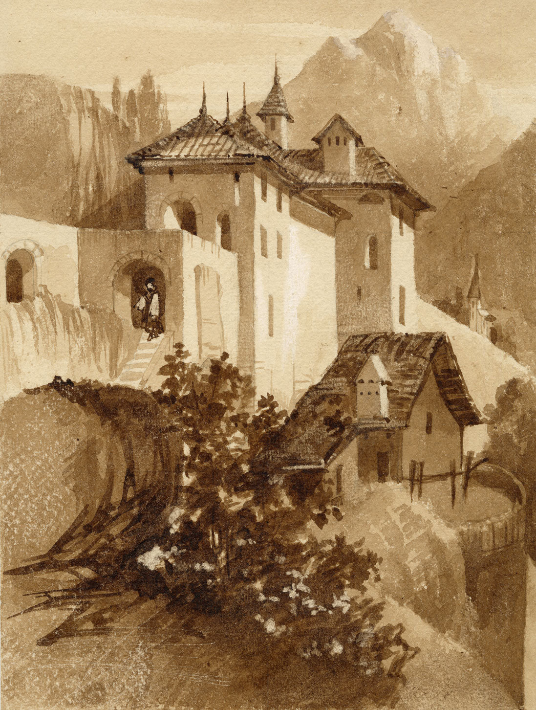 Circle of William Page, Chateau de St Pierre, Val d'Aoste, Italy – Early 19th-century watercolour painting
