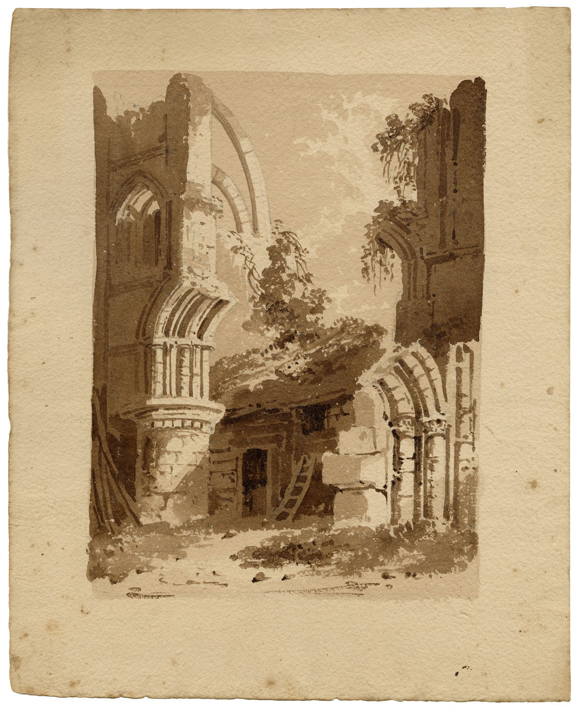 Attrib. William Page, Malmesbury Abbey Ruin – Early 19th-century watercolour painting