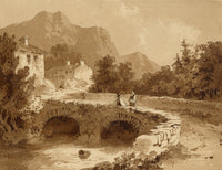 Attrib. William Page, Figures on a Stone Bridge – Early 19th-century watercolour painting