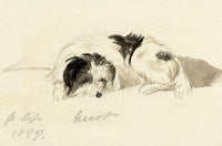 Hunter, Sleeping Dog from Life, Scottish Borders – 1877 watercolour painting