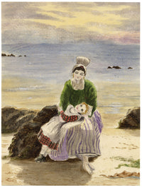 Hunter, Scottish Fisherwoman & Daughter, Berwickshire – 1870s watercolour painting