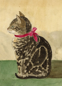 Isabella Hunter, Tabby Cat 'Flossy' with Bow Collar, Scottish Borders – 1870s watercolour painting