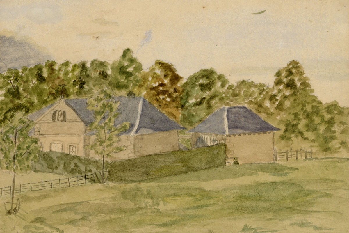 Hunter, Stables at Anton’s Hill, Berwickshire, Scottish Borders – 1873 watercolour painting