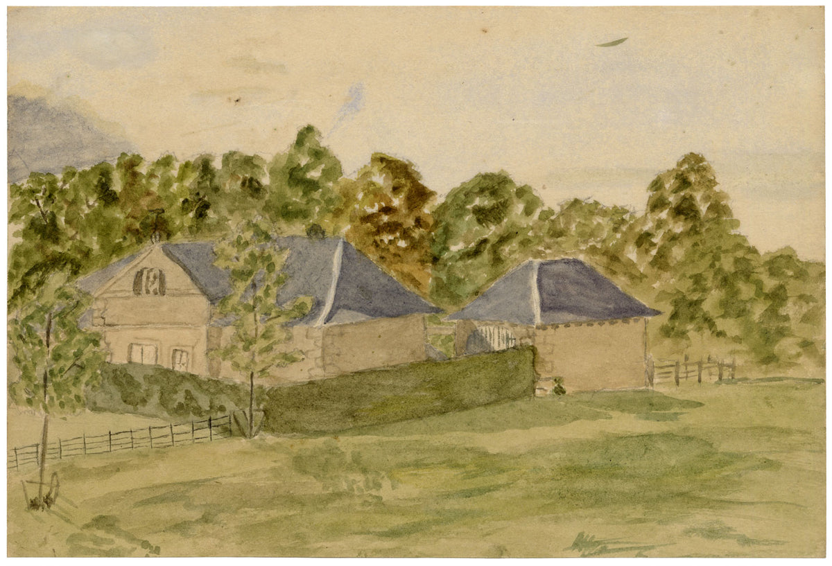 Hunter, Stables at Anton’s Hill, Berwickshire, Scottish Borders – 1873 watercolour painting