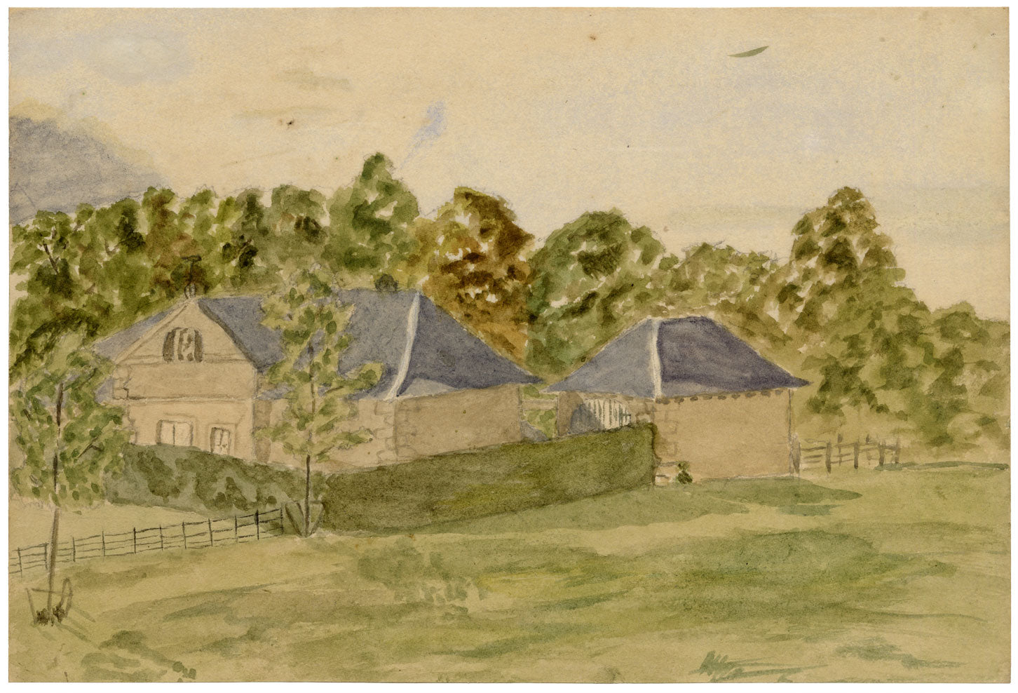 Hunter, Stables at Anton’s Hill, Berwickshire, Scottish Borders – 1873 watercolour painting