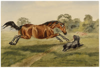 Isabella Hunter, Gamesome as the Colt from Tennyson, Horse & Dog, Scottish Borders – 1876 watercolour painting