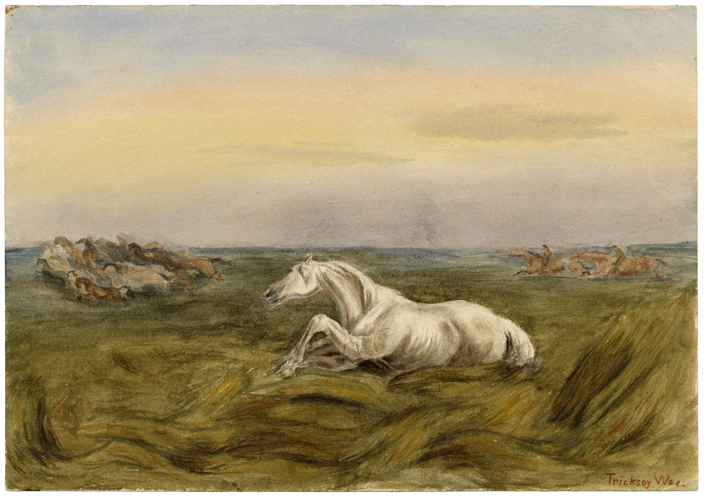 Isabella Hunter, Galloping Horses, Scottish Borders – 1876 watercolour painting