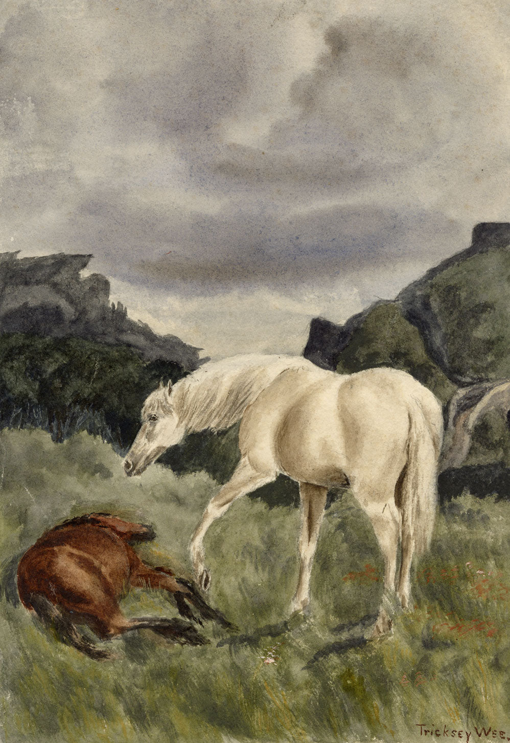 Isabella Hunter, Horses, Scottish Borders 'What must be' – 1876 watercolour painting