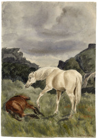Isabella Hunter, Horses, Scottish Borders 'What must be' – 1876 watercolour painting