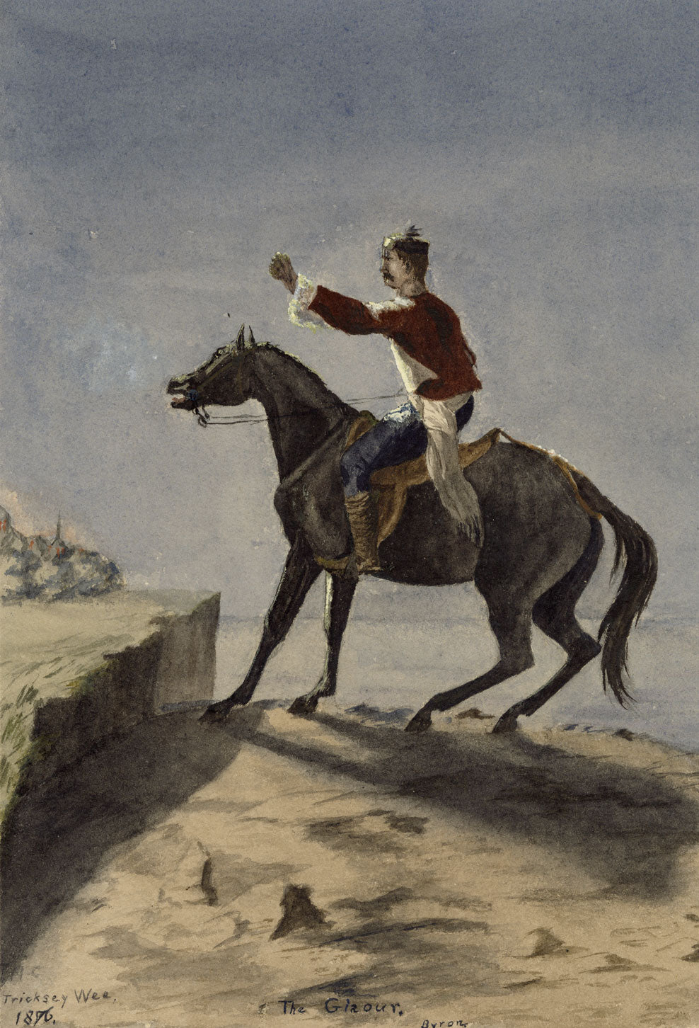 Isabella Hunter, The Giaour on Horseback from Byron – 1876 watercolour painting