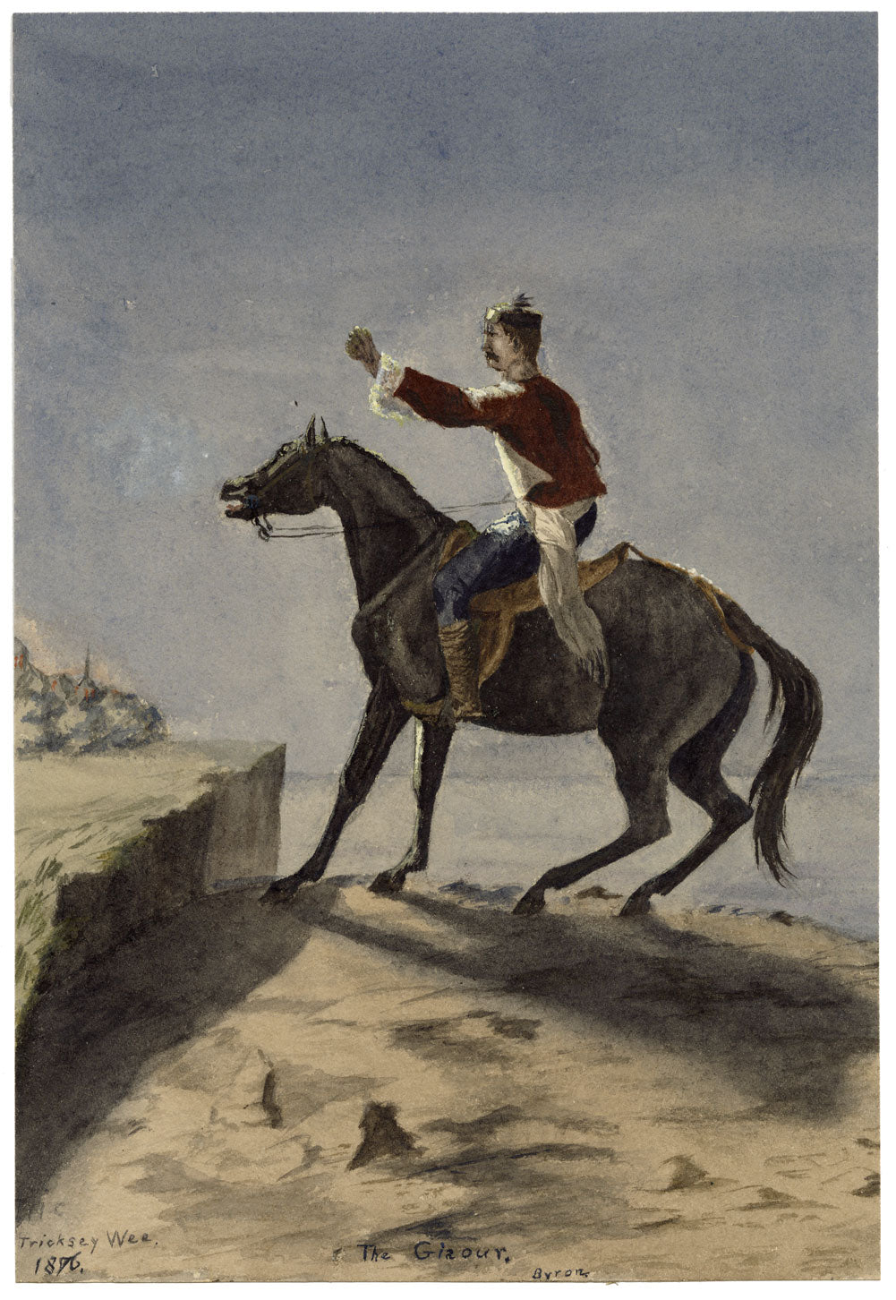 Isabella Hunter, The Giaour on Horseback from Byron – 1876 watercolour painting