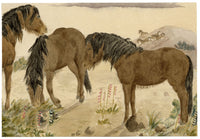 Hunter, Highland Ponies in the Scottish Borders – 1870s watercolour painting