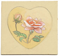 Elaine Williamson, Poole Pottery, Pink Rose Heart in Miniature – c.1980s gouache painting