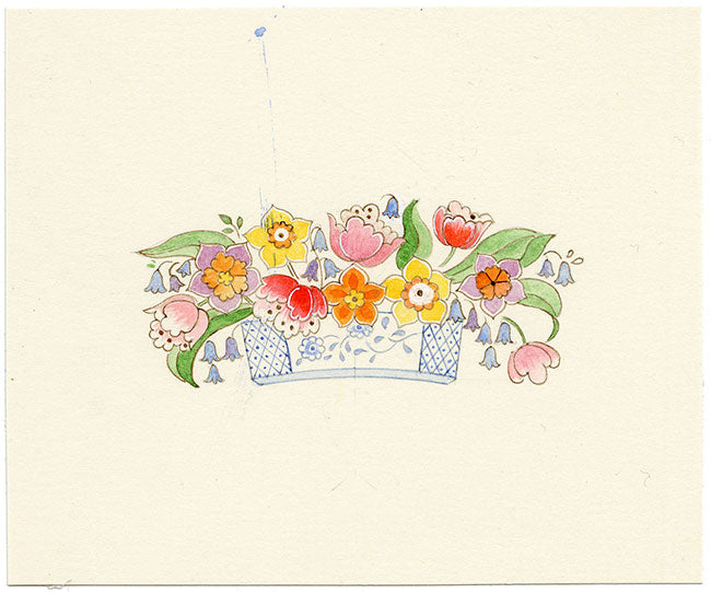 Elaine Williamson, Poole Pottery, Spring Flower Design in Miniature – c.1980s watercolour painting