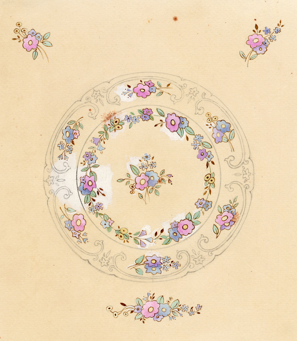 Elaine Williamson, Poole Pottery, Flower Design – 1988 gouache painting