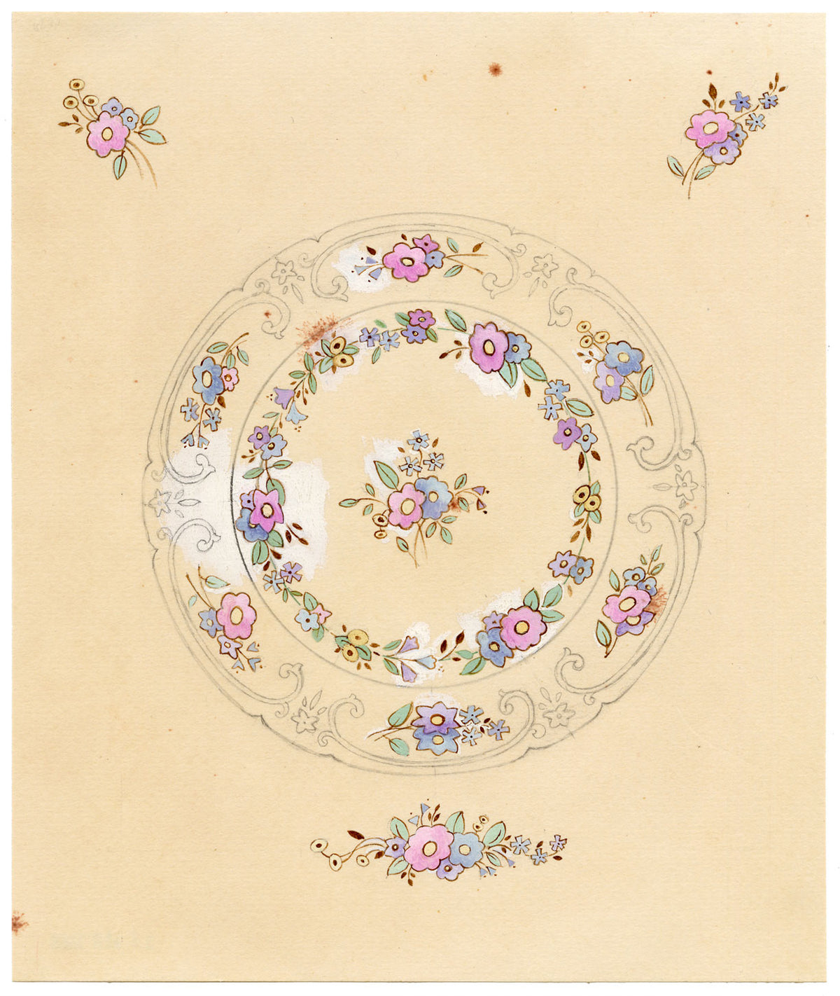 Elaine Williamson, Poole Pottery, Flower Design – 1988 gouache painting