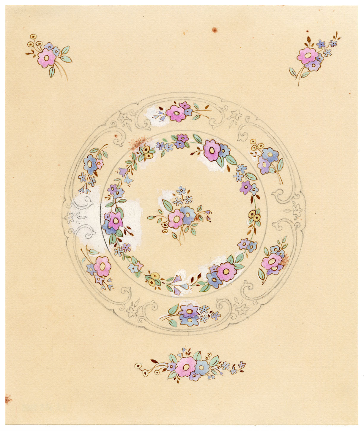 Elaine Williamson, Poole Pottery, Flower Design – 1988 gouache painting