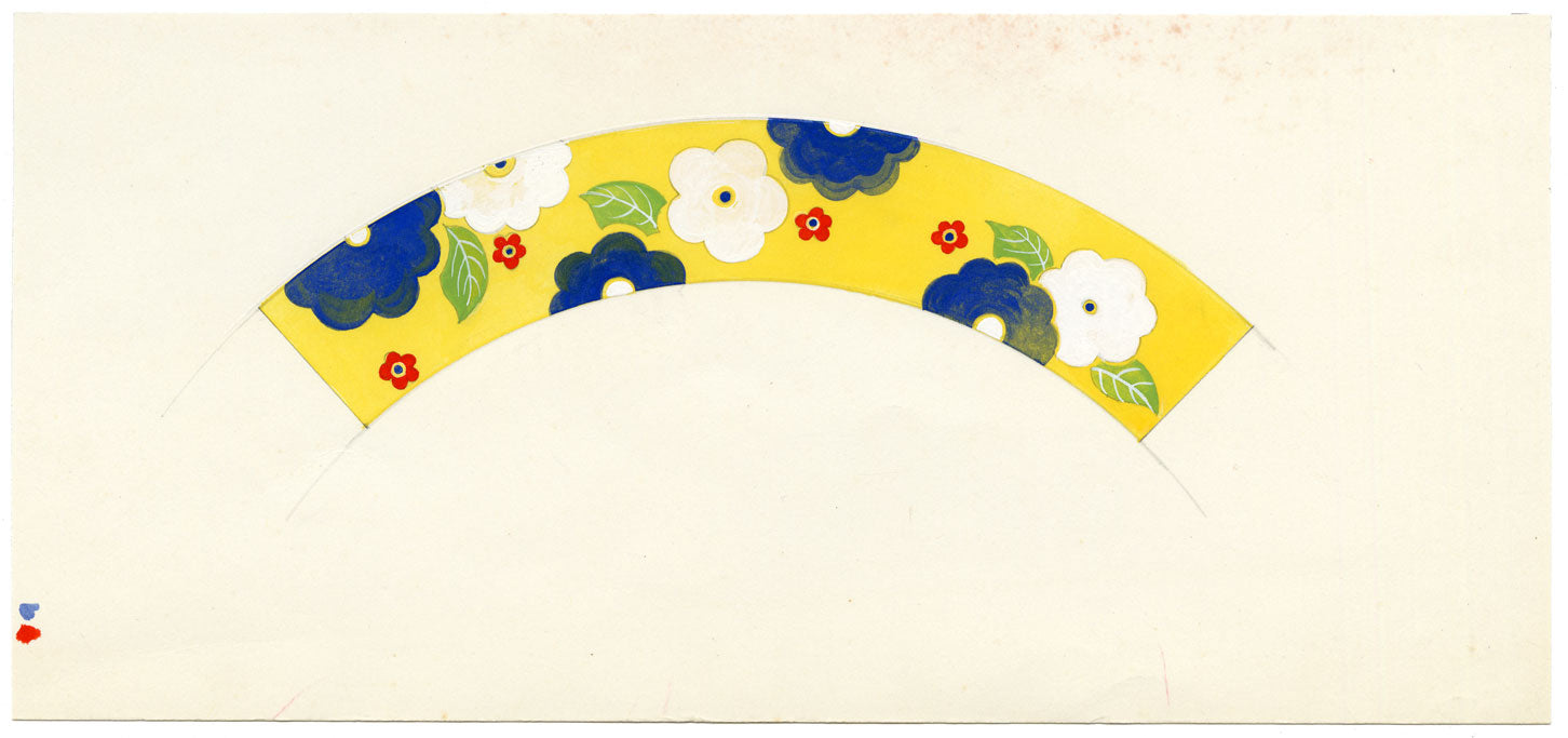 Elaine Williamson, Poole Pottery, Bold Yellow & Blue Flower Design – c.1980s gouache painting