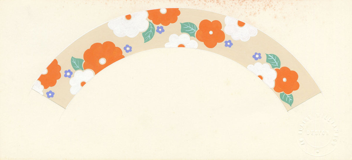 Elaine Williamson, Poole Pottery, Bold Cream & Orange Flower Design – c.1980s gouache painting