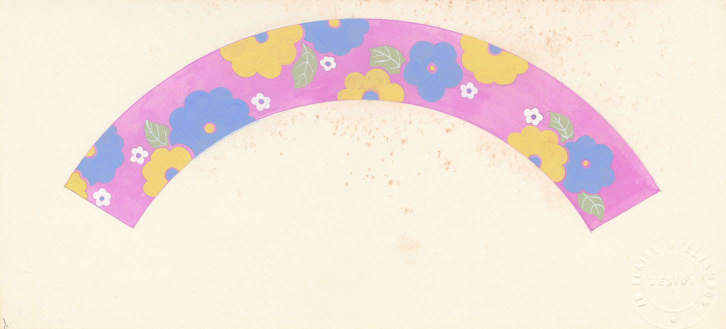 Elaine Williamson, Poole Pottery, Bold Pink & Blue Flower Design – c.1980s gouache painting