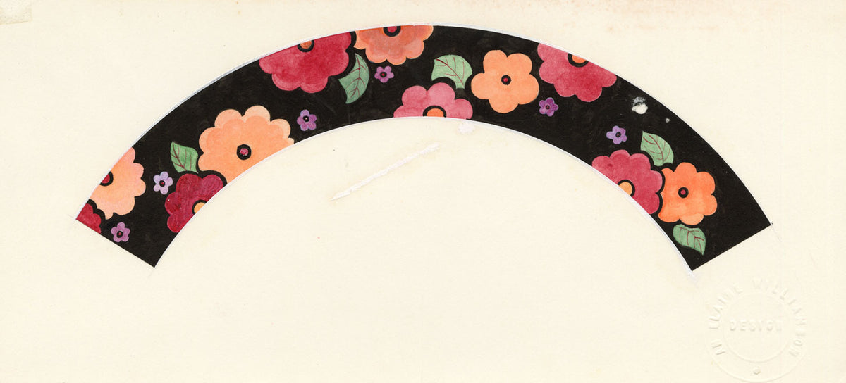Elaine Williamson, Poole Pottery, Bold Black & Orange Flower Design – c.1980s gouache painting