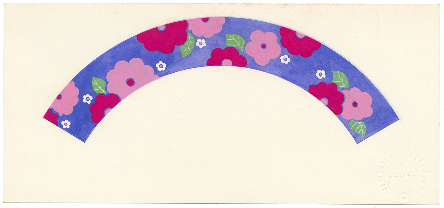 Elaine Williamson, Poole Pottery, Bold Purple & Pink Flower Design – c.1980s gouache painting