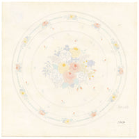 Elaine Williamson, Poole Pottery, Pastel Rose Flower Plate Design – c.1980s gouache painting