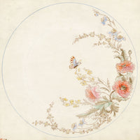 Elaine Williamson, Poole Pottery, Butterfly & Flowers Plate Design – c.1980s watercolour painting