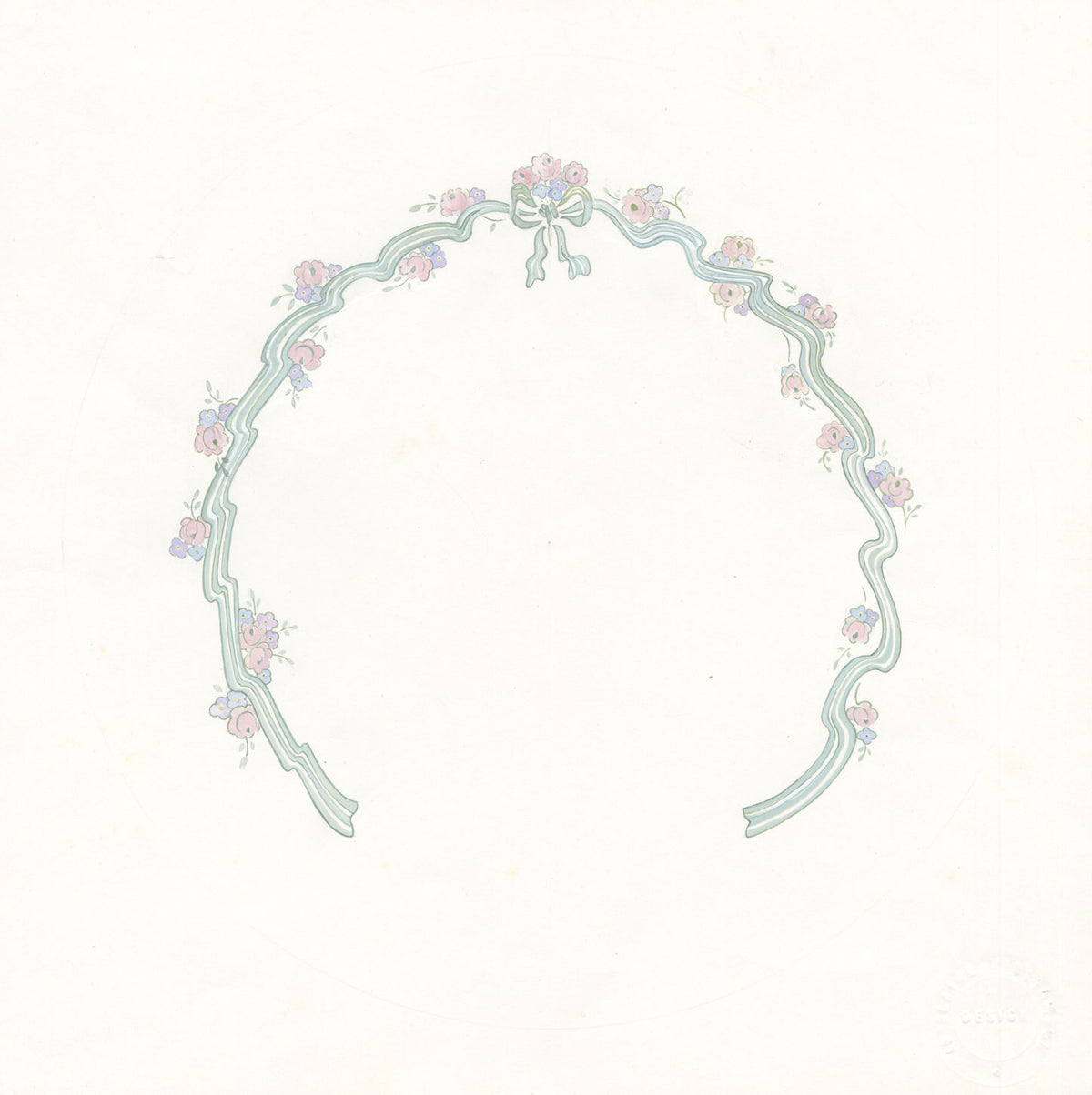 Elaine Williamson, Poole Pottery, Pastel Flowers & Ribbon Design – c.1980s gouache painting