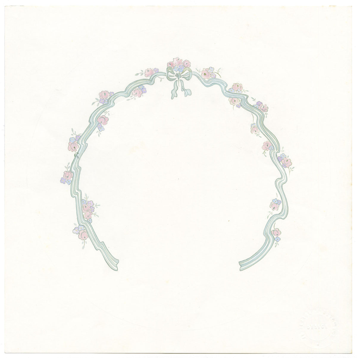 Elaine Williamson, Poole Pottery, Pastel Flowers & Ribbon Design – c.1980s gouache painting