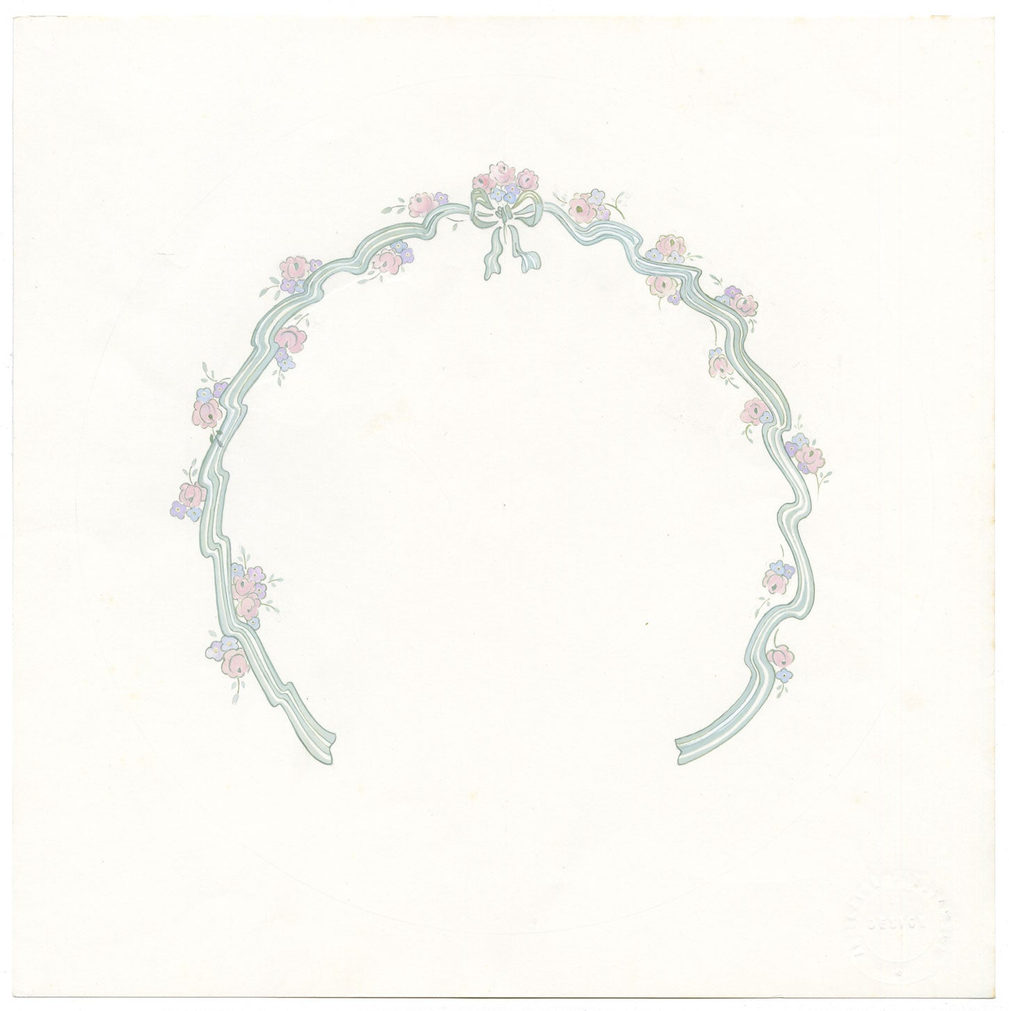 Elaine Williamson, Poole Pottery, Pastel Flowers & Ribbon Design – c.1980s gouache painting