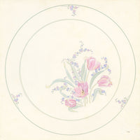 Elaine Williamson, Poole Pottery, Pastel Tulip & Forget-me-not Plate Design – 1988 gouache painting
