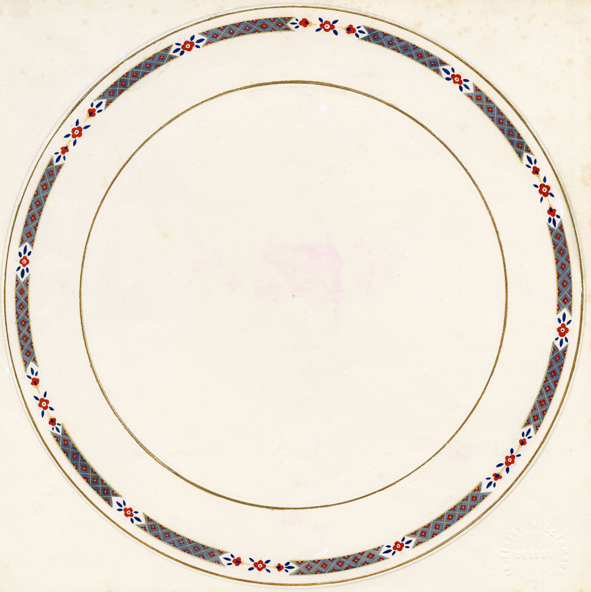 Elaine Williamson, Poole Pottery, Geo Ditsy Plate Design – c.1980s gouache painting